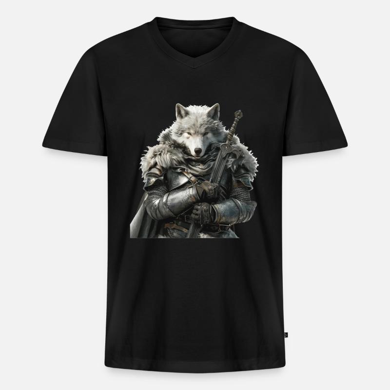 Wolf Ritter Mittelalter - Männer Premium Bio T-Shirt mit V-Ausschnitt - Schwarz