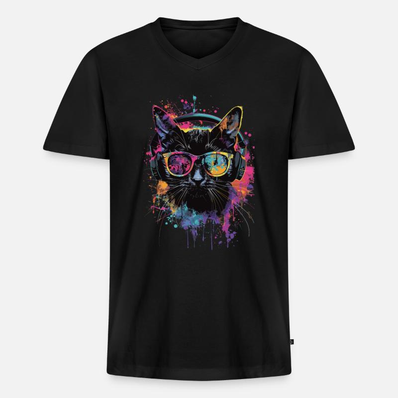 Schwarze Katze - Männer Premium Bio T-Shirt mit V-Ausschnitt - Schwarz