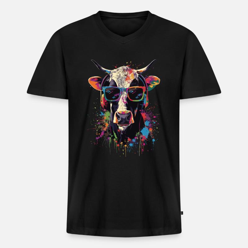 Kuh - Männer Premium Bio T-Shirt mit V-Ausschnitt - Schwarz