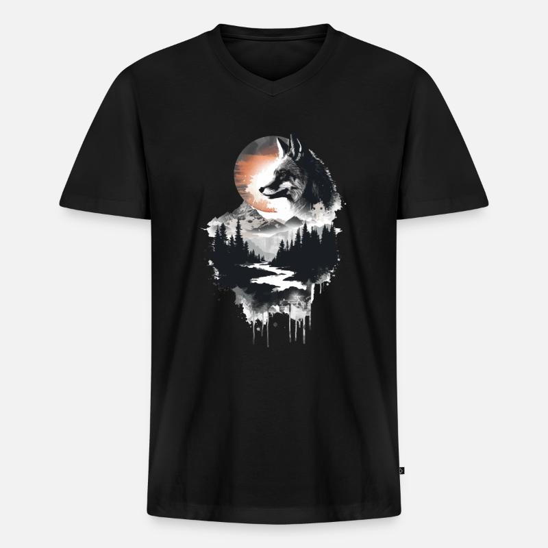 Fuchs - Männer Premium Bio T-Shirt mit V-Ausschnitt - Schwarz