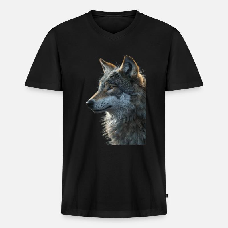 Wolf - Männer Premium Bio T-Shirt mit V-Ausschnitt - Schwarz