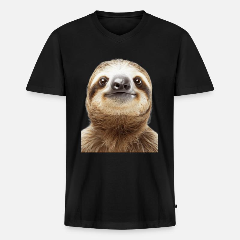 Faultier - Männer Premium Bio T-Shirt mit V-Ausschnitt - Schwarz