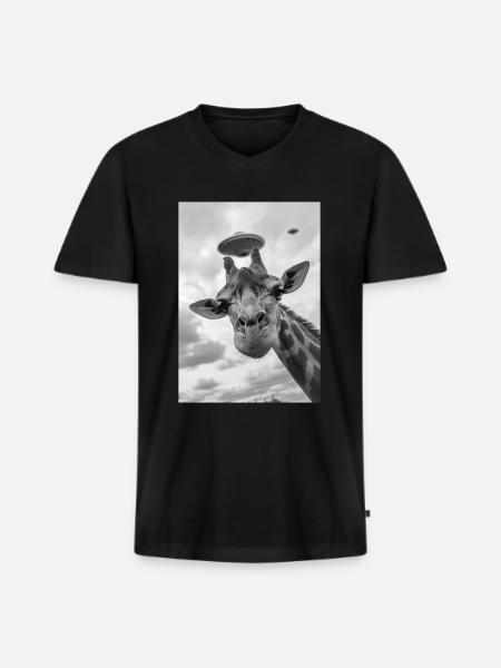 Ufo Selfie Giraffe - Men's Premium Organic T-shirt with V-neck - black