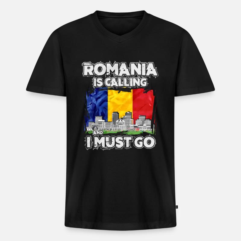 Rumänien - Männer Premium Bio T-Shirt mit V-Ausschnitt - Schwarz