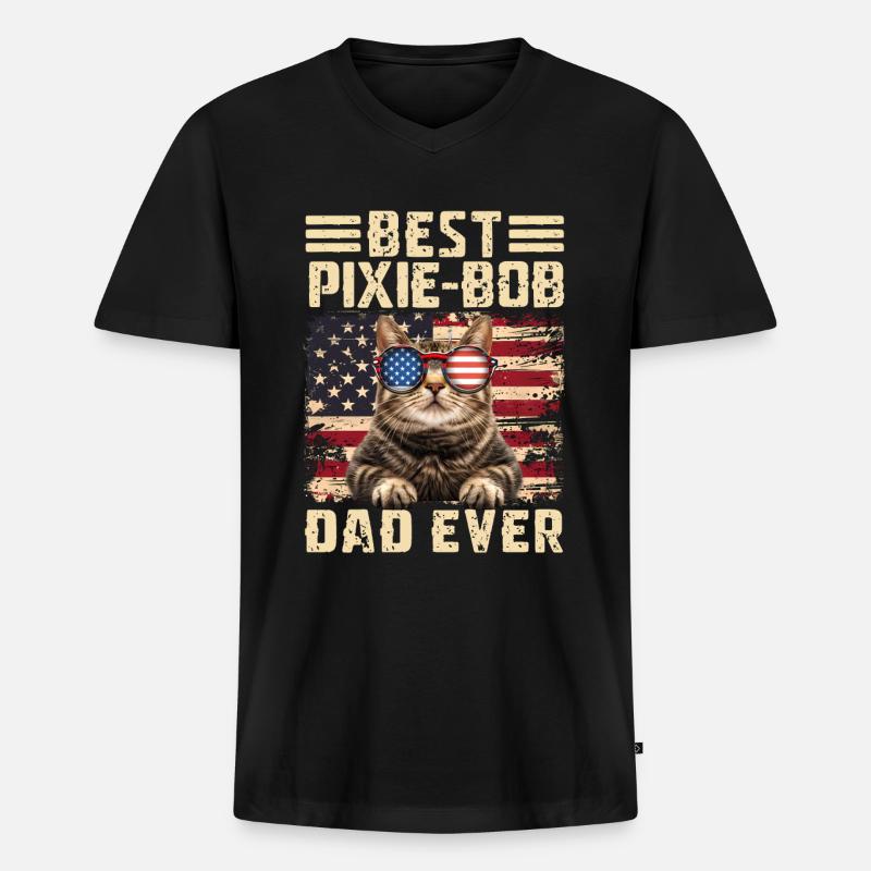 Pixie Bob Papa - Männer Premium Bio T-Shirt mit V-Ausschnitt - Schwarz
