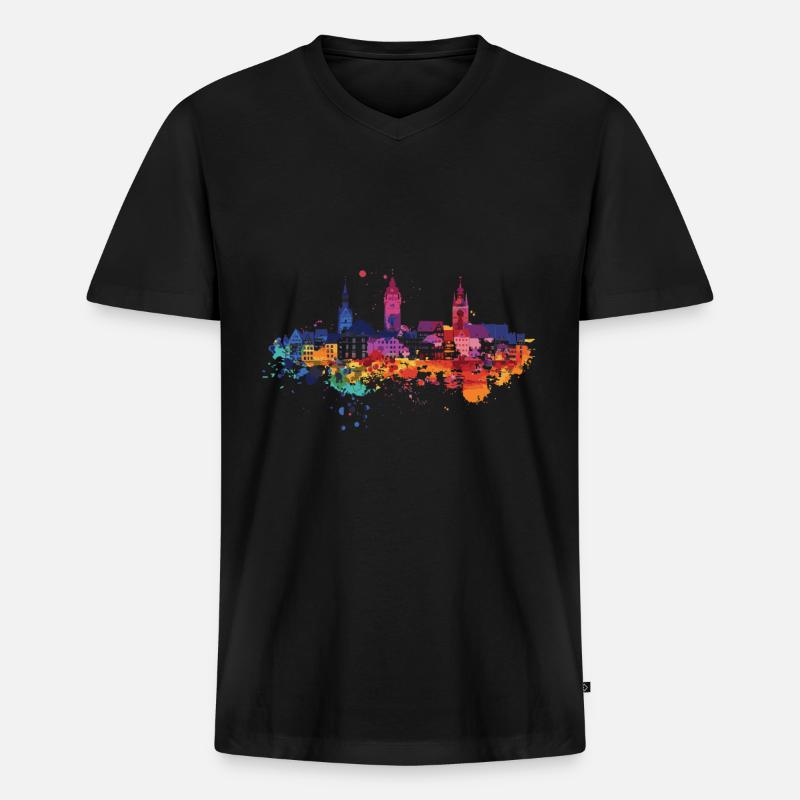 Memmingen - Männer Premium Bio T-Shirt mit V-Ausschnitt - Schwarz