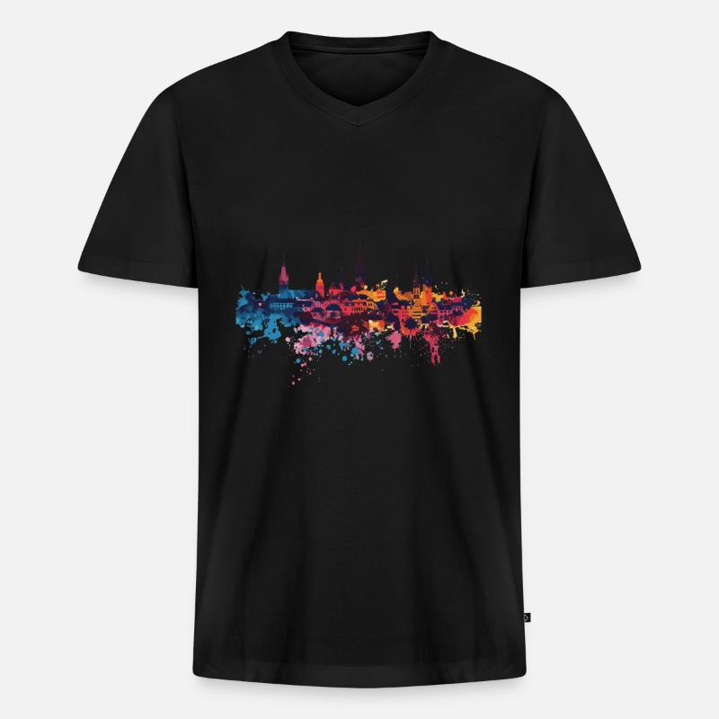 Neu-Ulm - Männer Premium Bio T-Shirt mit V-Ausschnitt - Schwarz