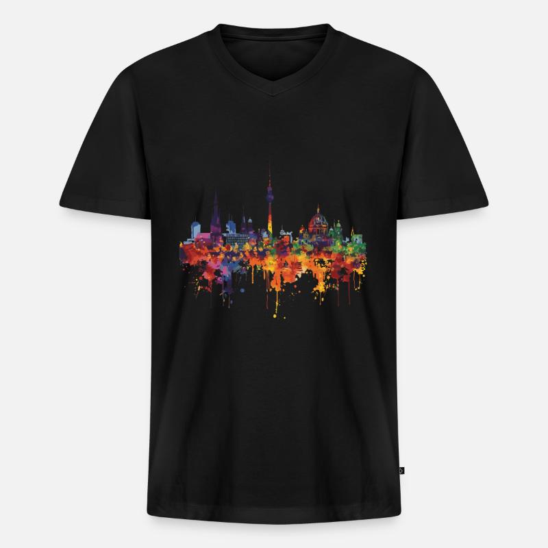 Waghäusel - Männer Premium Bio T-Shirt mit V-Ausschnitt - Schwarz