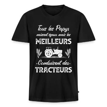 Meilleur Papy Pilote Tracteur Humour Agriculteur - T-shirt encolure en V Premium bio Homme - noir - Devant - Nico (187cm)