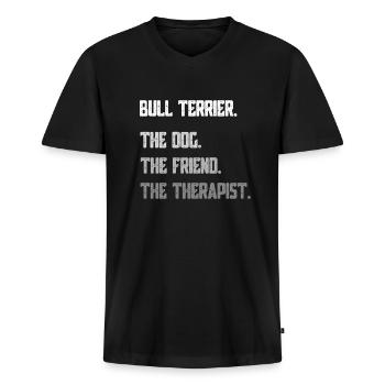 bull-terrier - T-shirt encolure en V Premium bio Homme - noir - Devant - Nico (187cm)