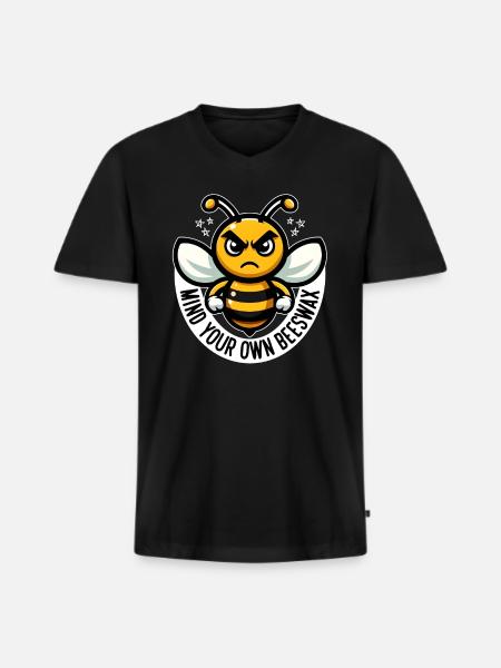 MIND YOUR OWN BEESWAX - Men's Premium Organic T-shirt with V-neck - black