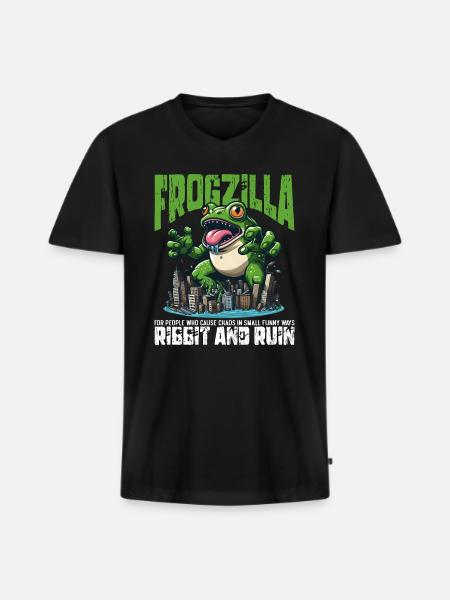 RIBBIT AND RUIN - FROGZILLA - Men's Premium Organic T-shirt with V-neck - black