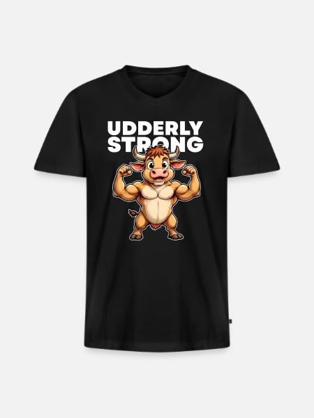 UDDERLY STRONG - Men's Premium Organic T-shirt with V-neck - black