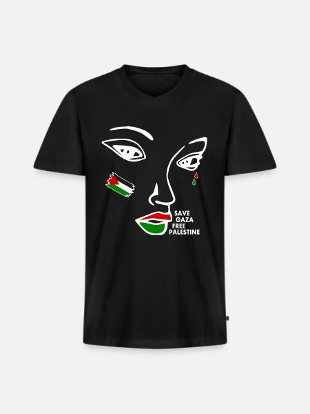 Free palestine frau - Männer Premium Bio T-Shirt mit V-Ausschnitt - Schwarz