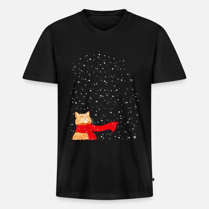 Schneekatze getigert - Männer Premium Bio T-Shirt mit V-Ausschnitt - Schwarz