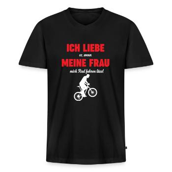 Ich Liebe Meine Frau - Witziger Fahrrad Spruch - Männer Premium Bio T-Shirt mit V-Ausschnitt - Schwarz - Vorne - Nico (187cm)