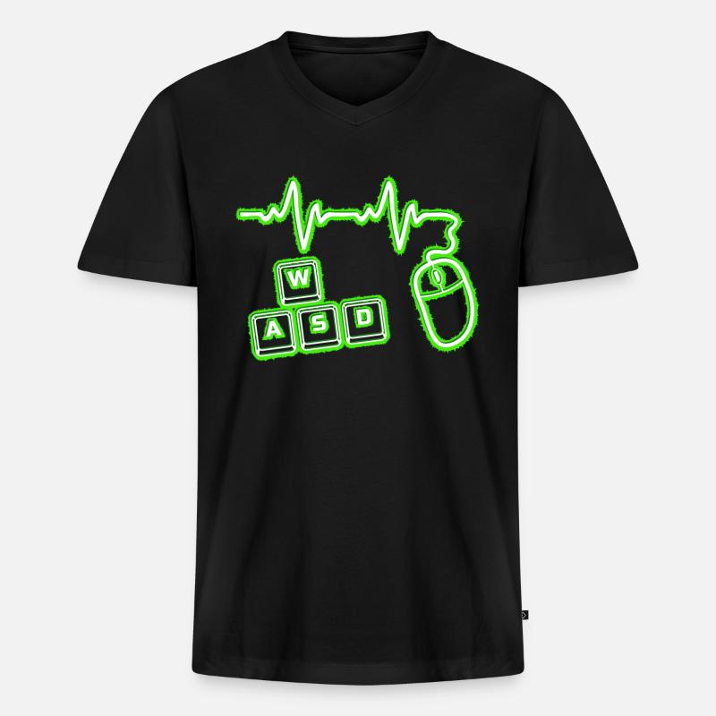 Computer-Herzschlag - Männer Premium Bio T-Shirt mit V-Ausschnitt - Schwarz