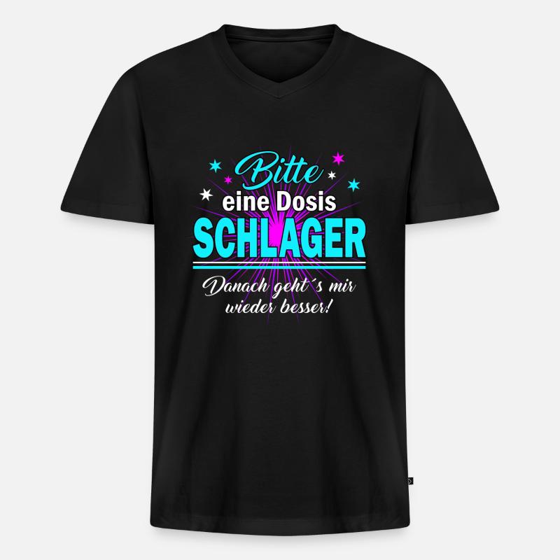 Eine Dosis Schlager bitte - Männer Premium Bio T-Shirt mit V-Ausschnitt - Schwarz