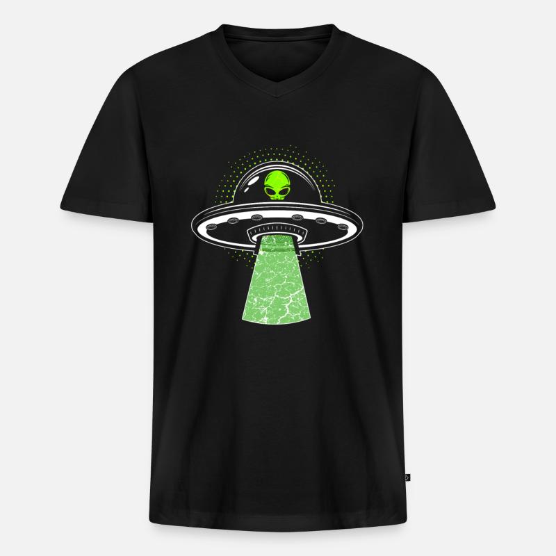 Alien Ufo Raumschiff - Männer Premium Bio T-Shirt mit V-Ausschnitt - Schwarz