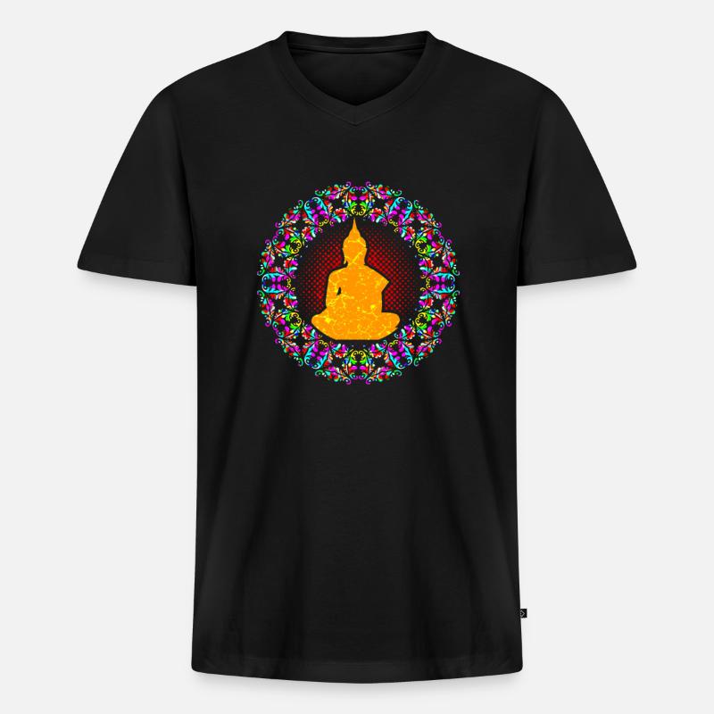 Buddha Buddhismus - Männer Premium Bio T-Shirt mit V-Ausschnitt - Schwarz