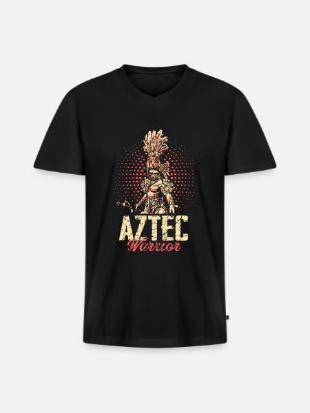 Azteken Krieger Mexiko - Männer Premium Bio T-Shirt mit V-Ausschnitt - Schwarz