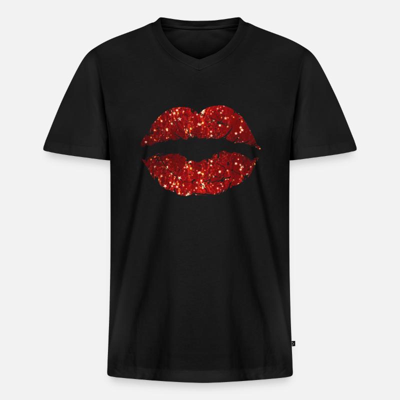 Kuss Lippen - Männer Premium Bio T-Shirt mit V-Ausschnitt - Schwarz