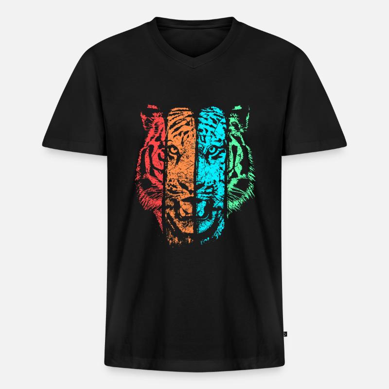 Tiger - Männer Premium Bio T-Shirt mit V-Ausschnitt - Schwarz