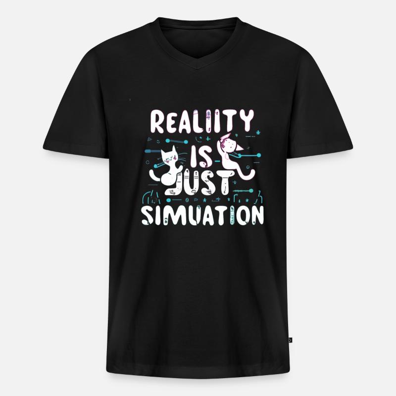 Simulation - Männer Premium Bio T-Shirt mit V-Ausschnitt - Schwarz