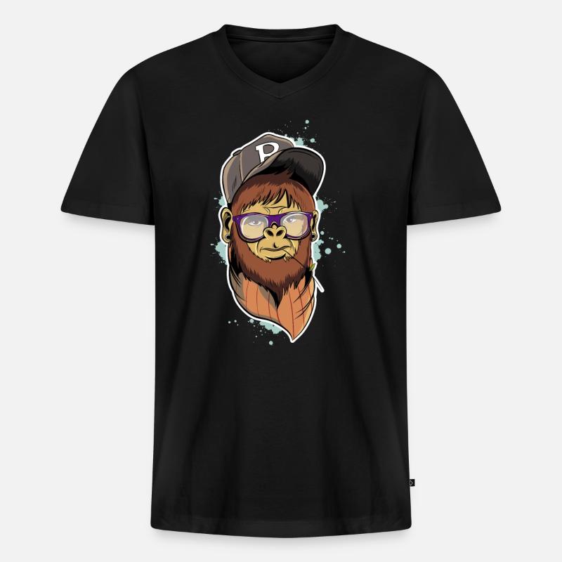 Hipster Monkey - Männer Premium Bio T-Shirt mit V-Ausschnitt - Schwarz