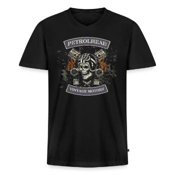 Petrolhead - Vintage Motors MC - Männer Premium Bio T-Shirt mit V-Ausschnitt - Schwarz - Vorne - Nico (187cm)