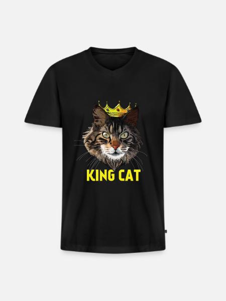 king cat - Männer Premium Bio T-Shirt mit V-Ausschnitt - Schwarz