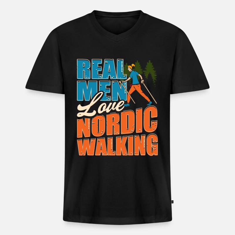 Nordic Walking - Männer Premium Bio T-Shirt mit V-Ausschnitt - Schwarz