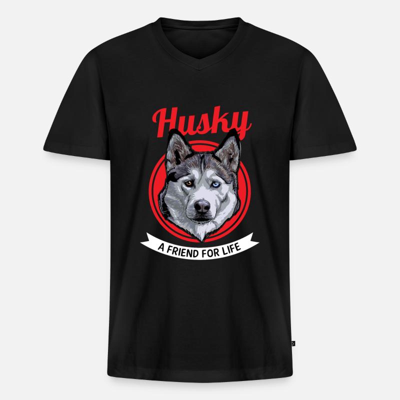 Husky - Männer Premium Bio T-Shirt mit V-Ausschnitt - Schwarz