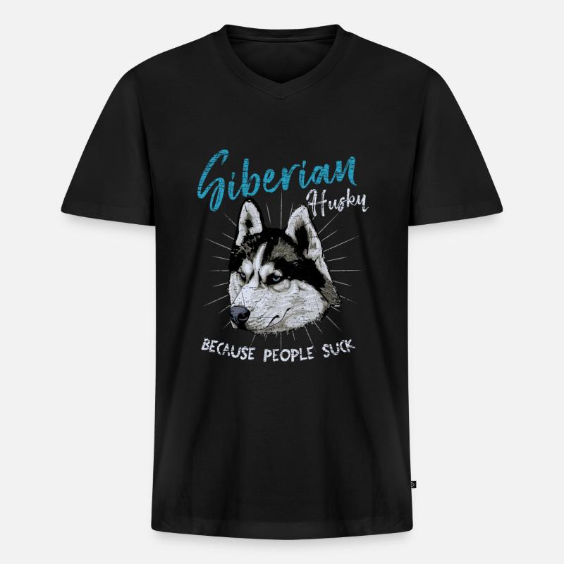 Husky - Männer Premium Bio T-Shirt mit V-Ausschnitt - Schwarz