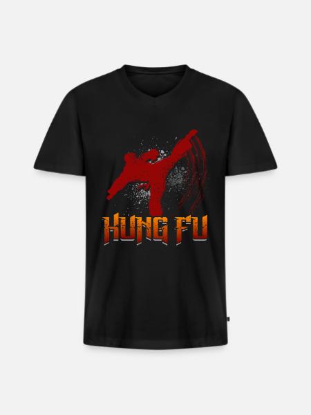 Kung Fu Fighter - Männer Premium Bio T-Shirt mit V-Ausschnitt - Schwarz