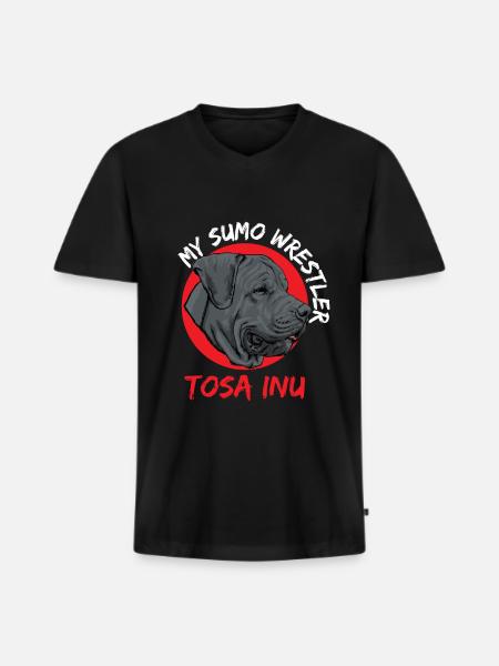 Tosa Inu Mon lutteur de sumo - T-shirt encolure en V Premium bio Homme - noir