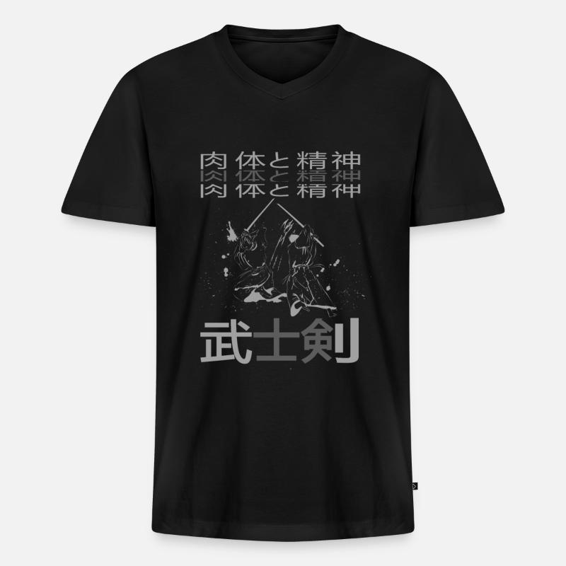 Samurai - Männer Premium Bio T-Shirt mit V-Ausschnitt - Schwarz