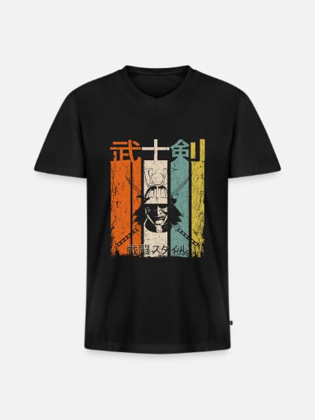 Samurai Retro Katana - Men's Premium Organic T-shirt with V-neck - black