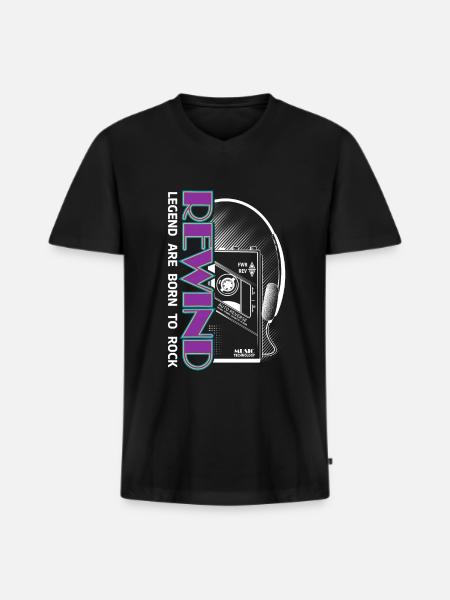 Retro Cassette - Männer Premium Bio T-Shirt mit V-Ausschnitt - Schwarz