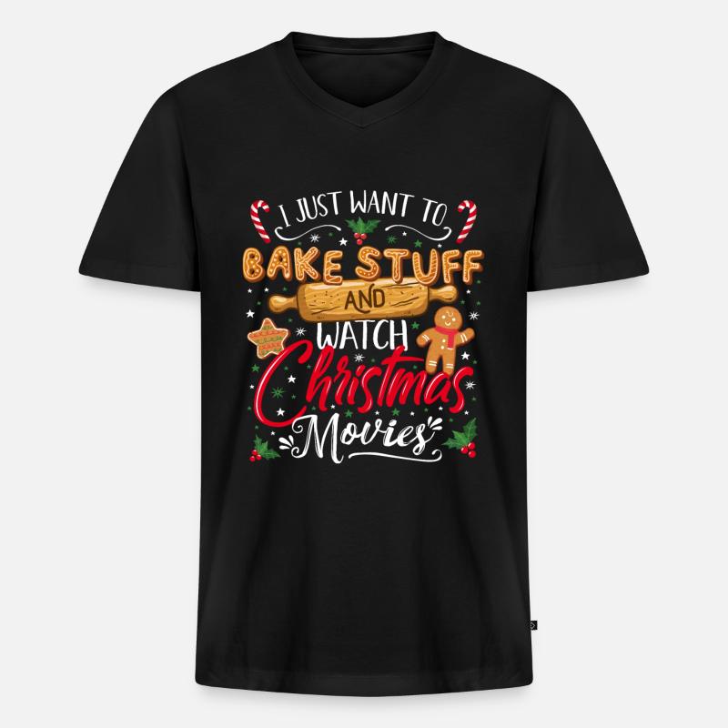 Weihnachtsbäckerei Plätzchen Lebkuchen Backen Xmas - Männer Premium Bio T-Shirt mit V-Ausschnitt - Schwarz