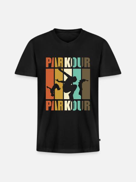 Parkour, parkour löpare - årgång - Ekologisk premium-T-shirt med V-ringning herr - svart