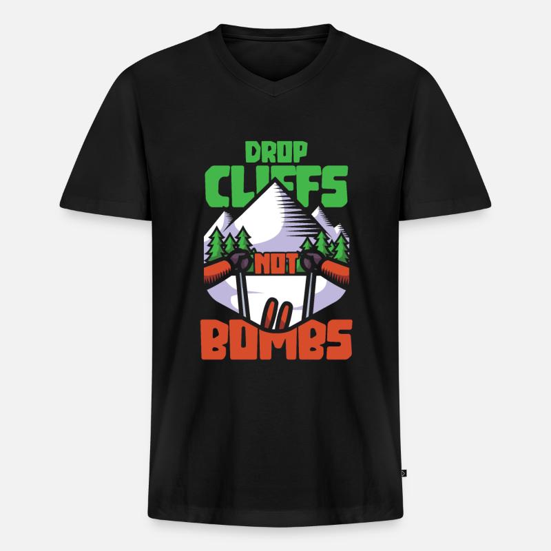 Ski - Drop cliffs not bombs - Männer Premium Bio T-Shirt mit V-Ausschnitt - Schwarz