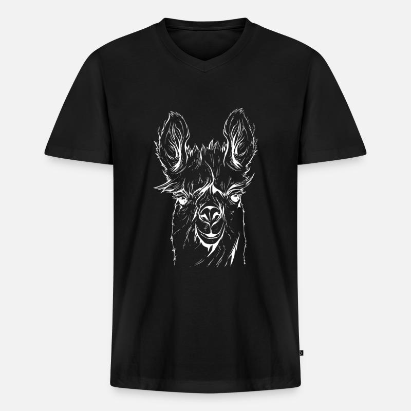 Lamakopf Alpaka - Männer Premium Bio T-Shirt mit V-Ausschnitt - Schwarz