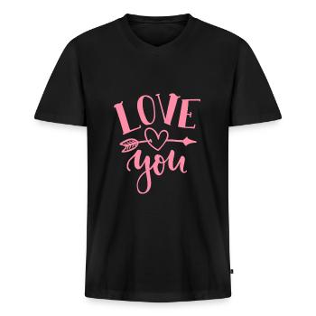 I love you - Men's Premium Organic T-shirt with V-neck - black - Front - Nico (187cm)