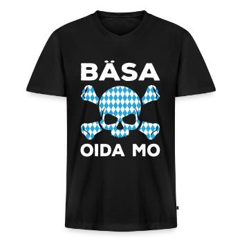 Lustige Bayrische Sprüche Totenkopf Schädel - Männer Premium Bio T-Shirt mit V-Ausschnitt - Schwarz - Vorne - Nico (187cm)