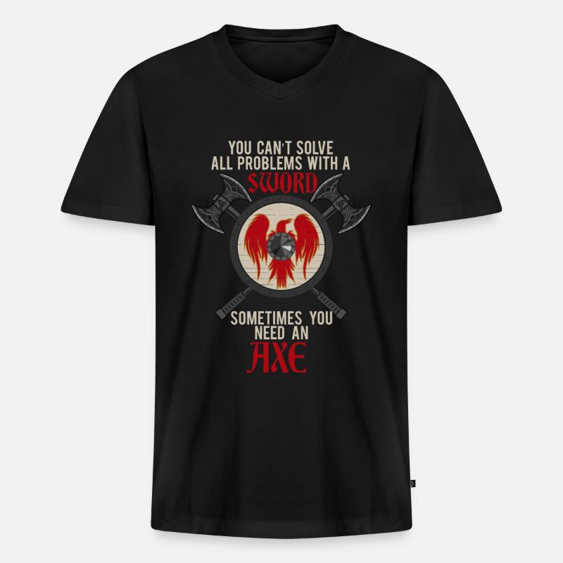 Wikinger Axt Schild - Männer Premium Bio T-Shirt mit V-Ausschnitt - Schwarz