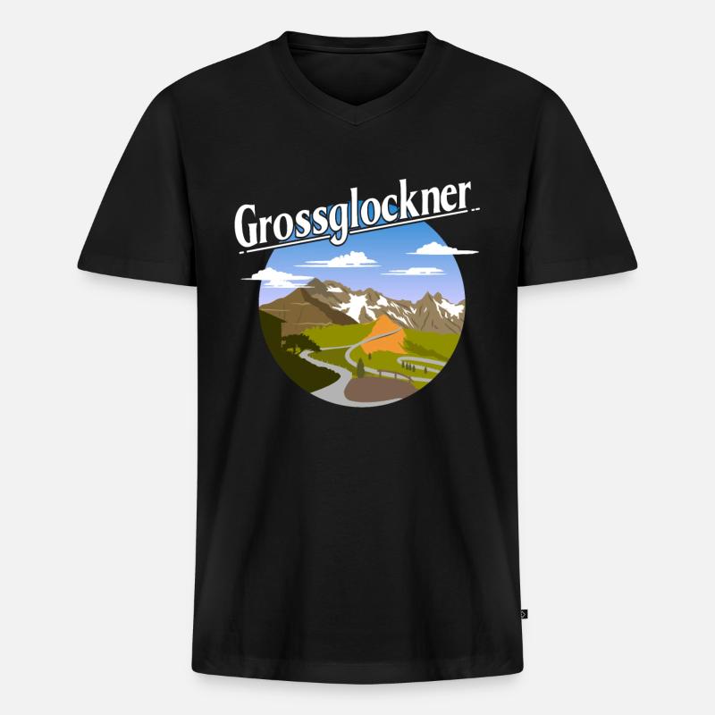 Grossglockner - Männer Premium Bio T-Shirt mit V-Ausschnitt - Schwarz