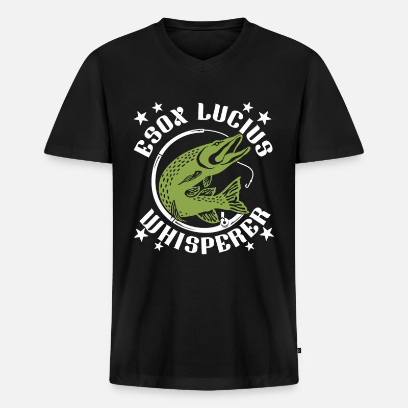 Hecht Angeln - Männer Premium Bio T-Shirt mit V-Ausschnitt - Schwarz