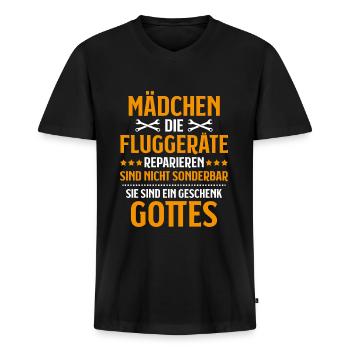 Fluggerätmechaniker Aircraft Mechanic - Männer Premium Bio T-Shirt mit V-Ausschnitt - Schwarz - Vorne - Nico (187cm)