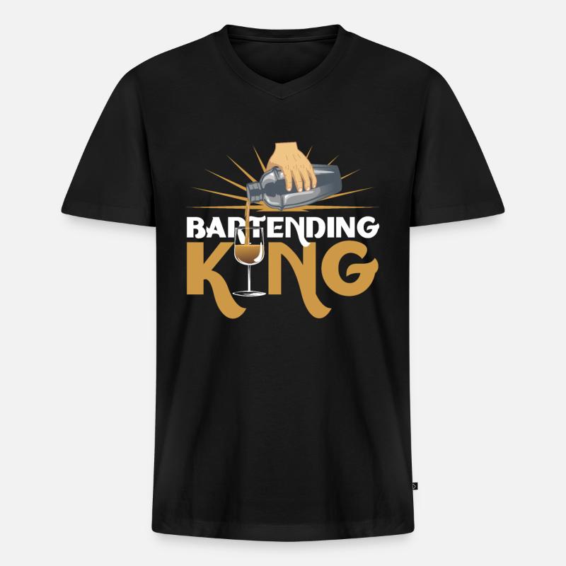 Bartending King - Männer Premium Bio T-Shirt mit V-Ausschnitt - Schwarz